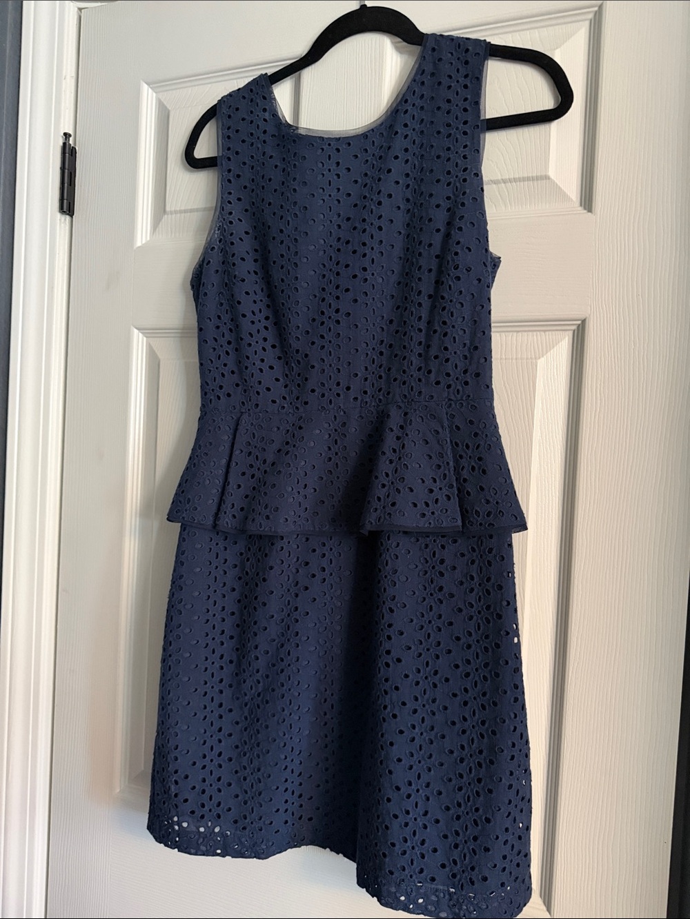 BCBG Navy Eyelet Peplum Dress
